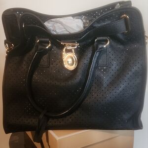 MICHAEL KORS Black Perforated Saffiano Leather Handbag